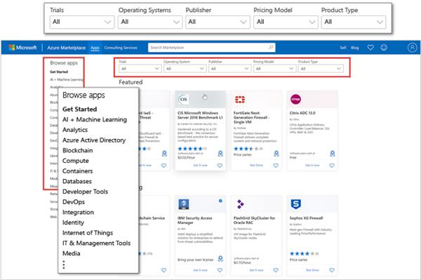 Screenshots of the Azure Marketplace web storefront